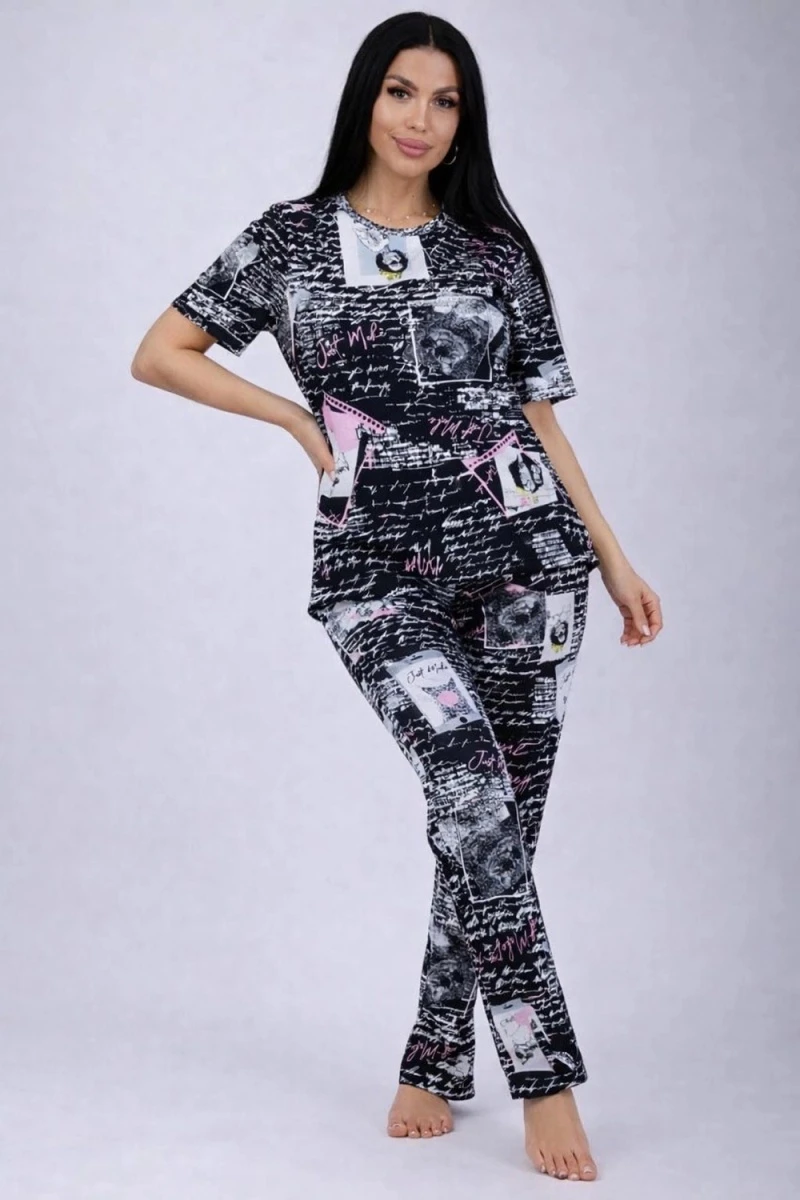 Пижама с брюками 18115 (черно-белые портреты)