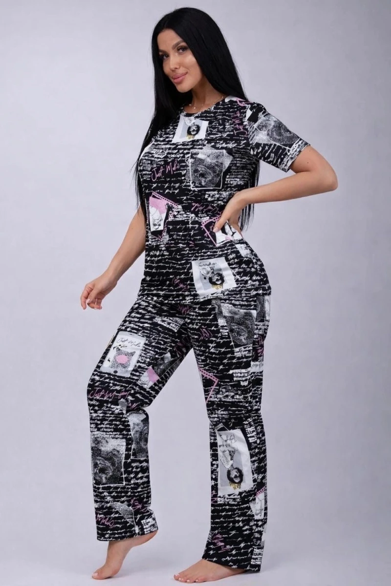 Пижама с брюками 18115 (черно-белые портреты)