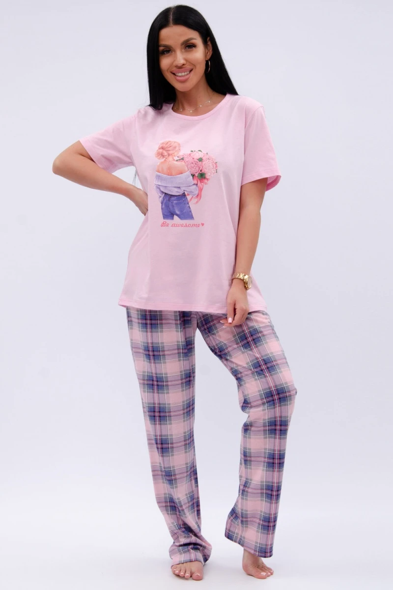 Пижама с брюками Букет (розовый)