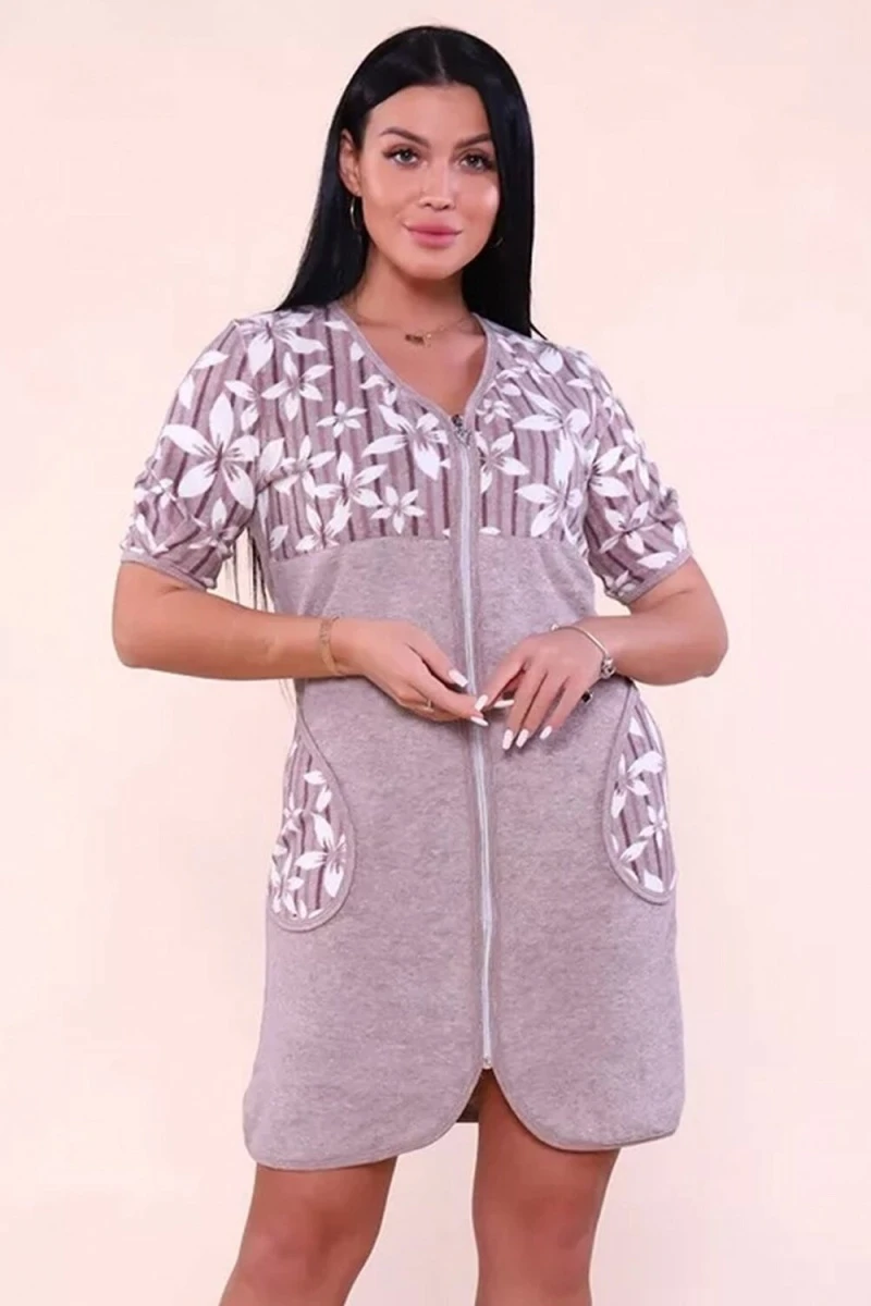 Халат 503 махровый Цветы (кофе)