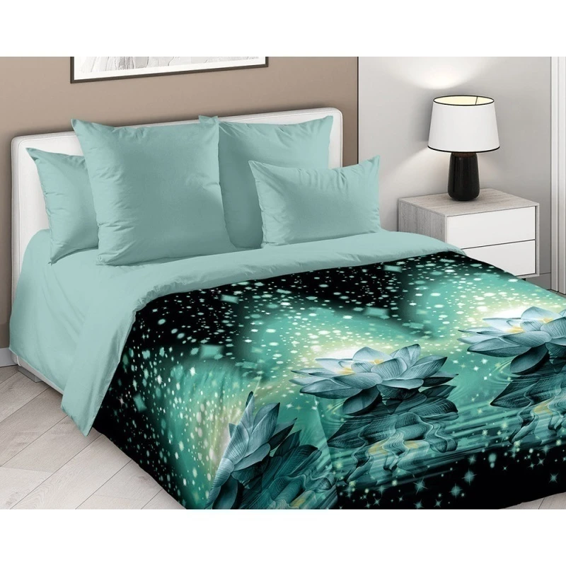 КПБ Мерцающий лотос 2сп с простыней на резинке 160*200*25, перкаль (в ассортименте)