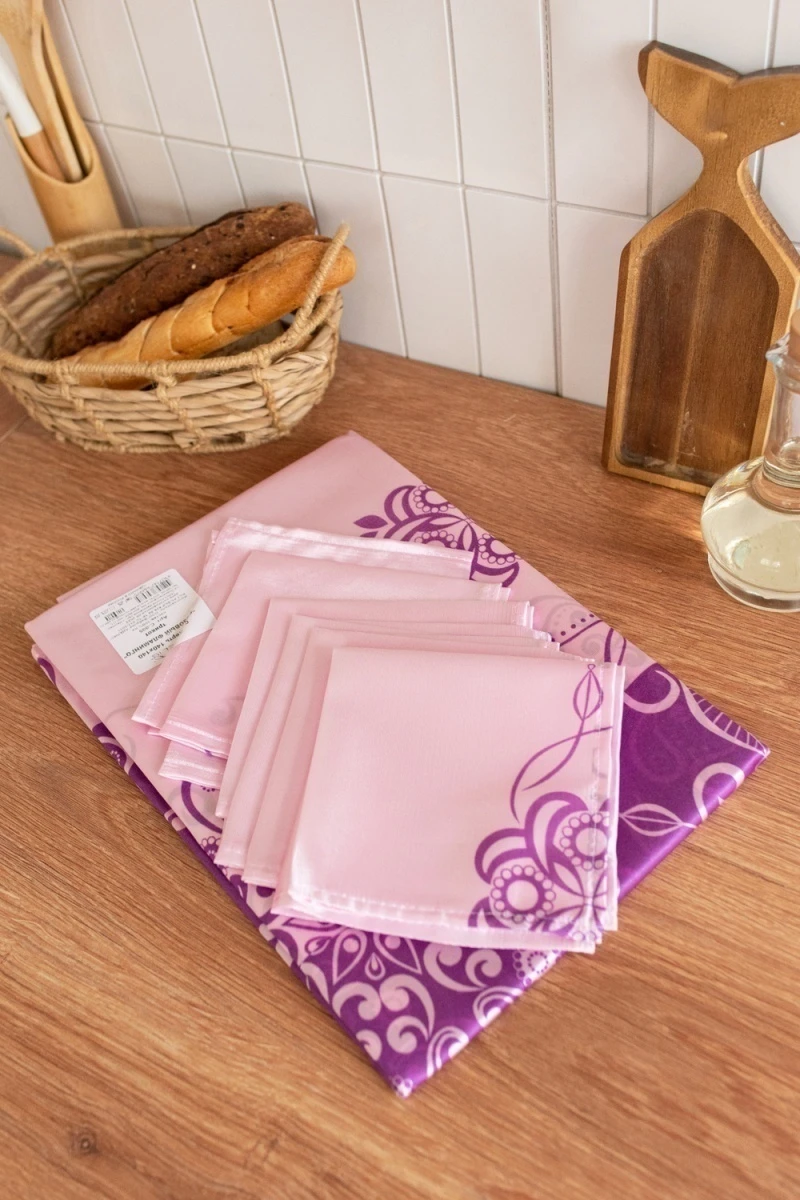 Розовый фламинго Скатерть +салфетка 30*30(6шт) трикот (в ассортименте)