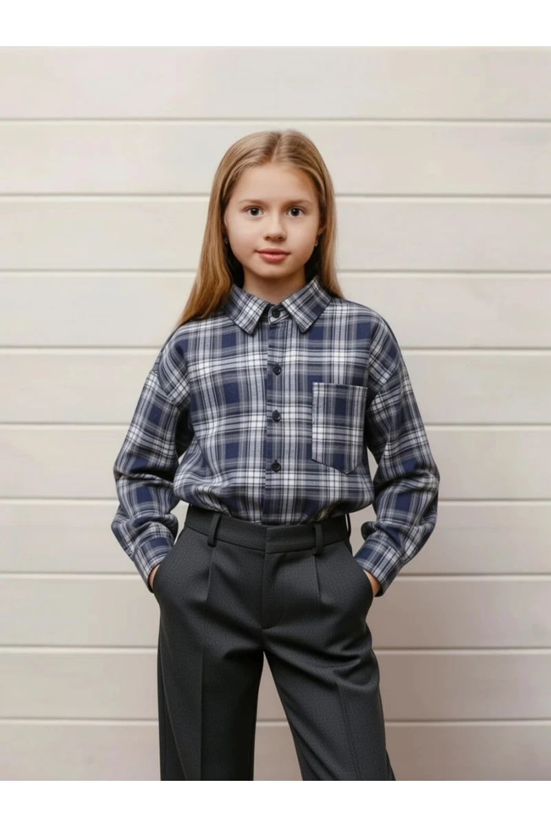Детская рубашка подростковая синяя (синий)