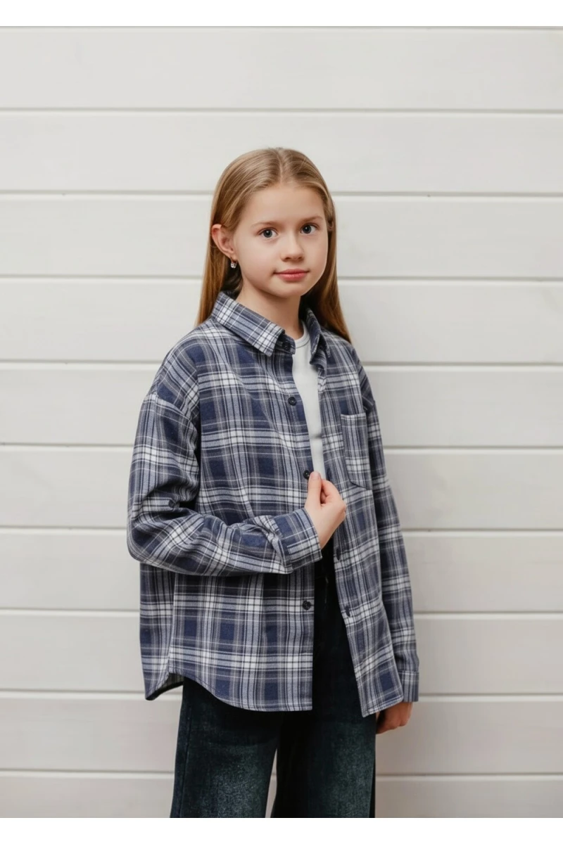 Детская рубашка подростковая синяя (синий)
