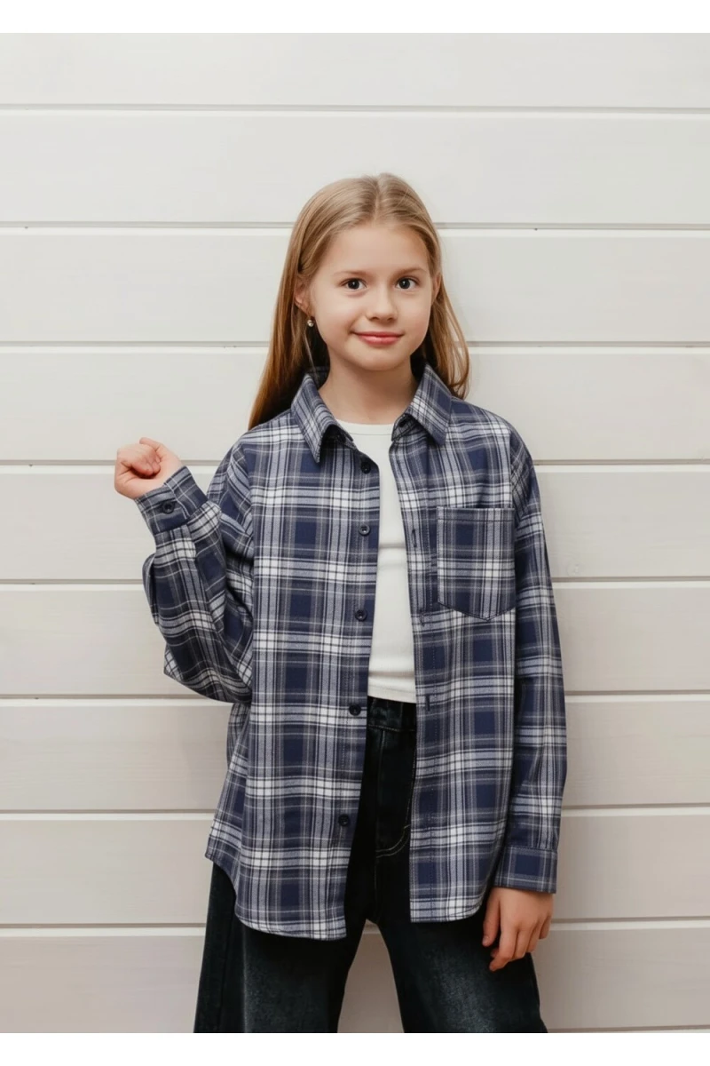 Детская рубашка подростковая синяя (синий)