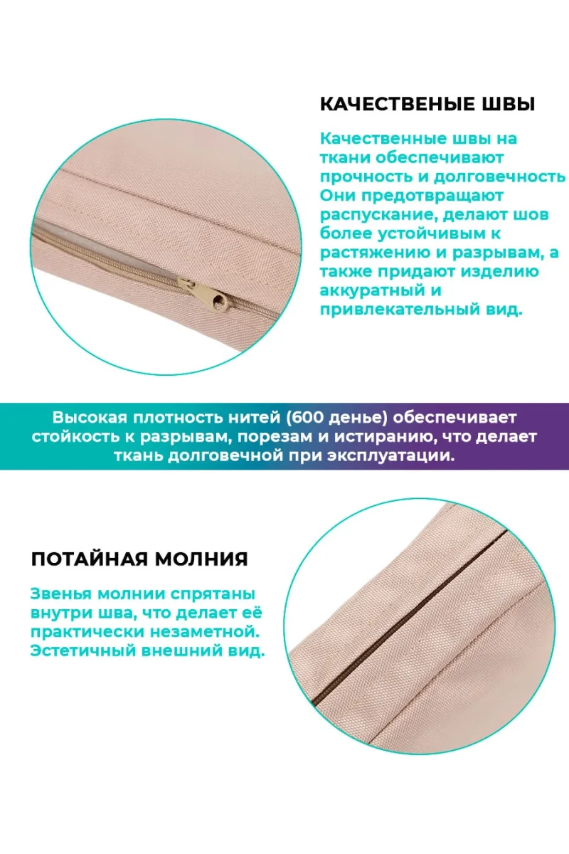 Подушка для садовой мебели, стула и кресла PO 53х50 см, пенополиуретан, термоватин, Оксфорд 600д (бежевый)