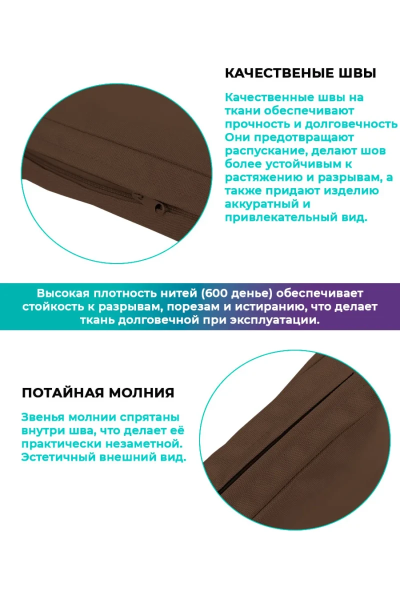 Подушка для садовой мебели, стула и кресла PO 53х50 см, пенополиуретан, термоватин, Оксфорд 600д (коричневый)