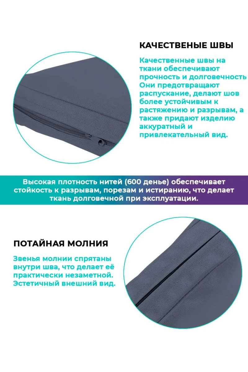 Подушка для садовой мебели, стула и кресла PO 53х50 см, пенополиуретан, термоватин, Оксфорд 600д (серый)