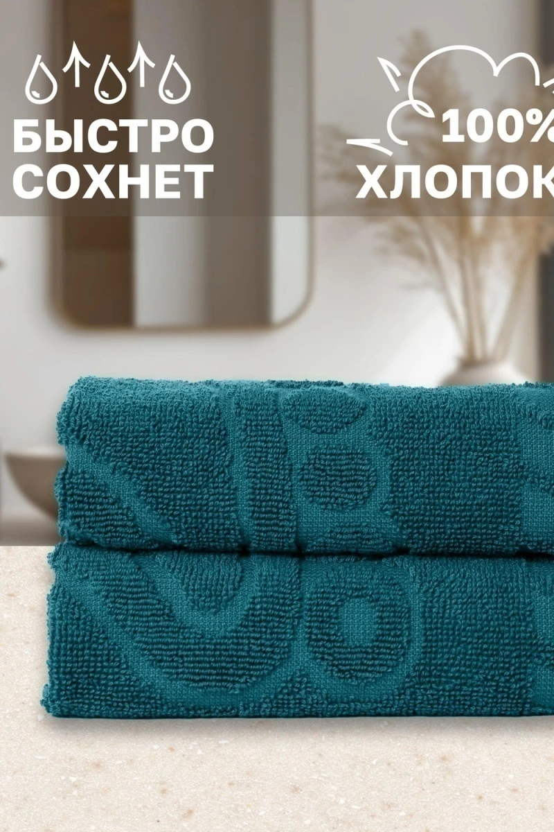 Полотенце Софатекс 50 * 70 коврик ножки 2шт (сине-зеленый)