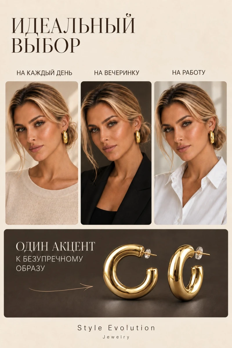 Серьги ультралегкие Конго дутые (золото)