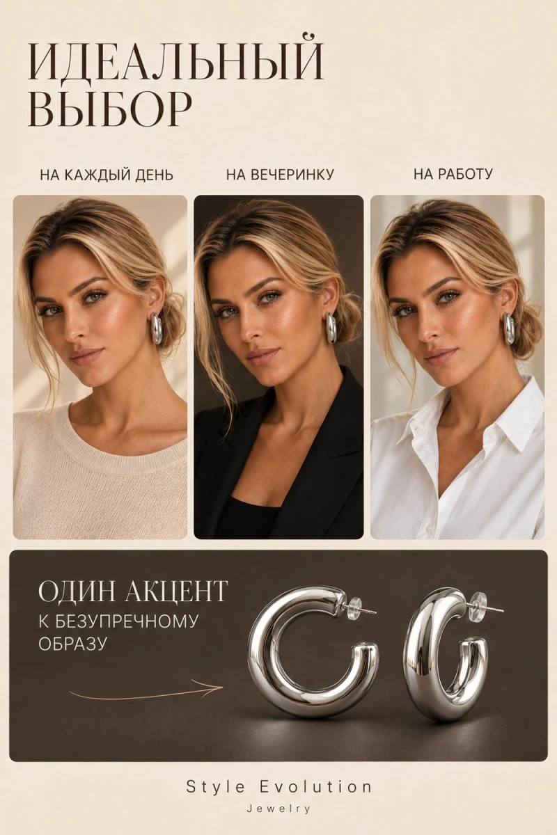 Серьги ультралегкие Конго дутые (серебро)